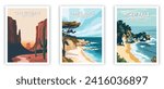 Carmel Beach, Mcway Falls, Lost Dutchman Illustration Art. Travel Poster Wall Art. Minimalist Vector art