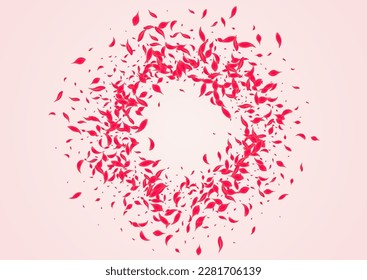 Carmine Blossom Vector Pink Background. Fly Sakura Banner. Scarlet Lotus Beauty Illustration. Ruby Fall Flower Wallpaper.