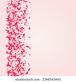 Carmine Blossom Vector Pink Background. Japanese Petal Cover. Scarlet Cherry Falling Poster. Red Japan Flower Design.