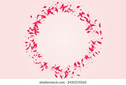 Carmine Cherry Vector Pink Background. Fall Peach Poster. Ruby Blossom Beauty Cover. Red Tender Sakura Texture.