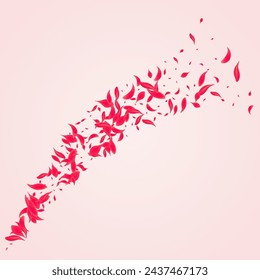 Carmine Cherry Vector Pink Background. Blur Flower Frame. Coral Peach Summer Illustration. Red Beauty Sakura Banner.