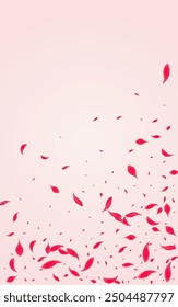 Carmine Cherry Vector Pink Background. Fall Petal Frame. Ruby Rose Summer Design. Red Falling Flower Illustration.