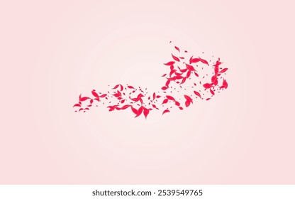 Carmine Cherry Vector Pink Background. Fall Blossom Illustration. Red Peach Falling Poster. Scarlet Fly Sakura Design.