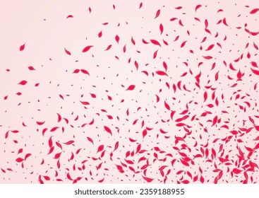 Carmine Floral Vector Pink Background. Falling Petal Cover. Ruby Flower Blur Design. Scarlet Beauty Rose Illustration.