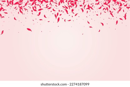 Carmine Lotus Vector Pink Background. Flying Cherry Cover. Coral Blossom Summer Template. Scarlet Japanese Flower Texture.