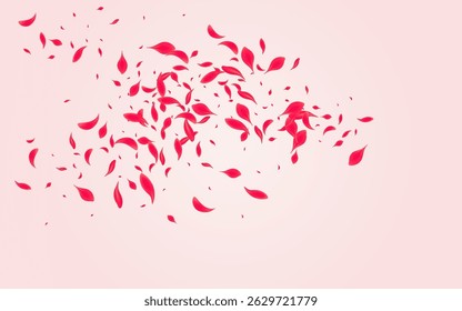Carmine Lotus Vector Pink Background. Fly Rose Frame. Scarlet Blossom Fall Banner. Ruby Tender Flower Cover.