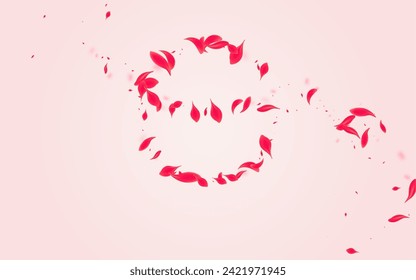 Carmine Rose Vector Pink Background. Blur Peach Design. Red Petal Japanese Poster. Ruby Beauty Floral Template.