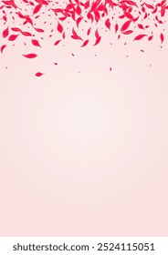 Carmine Rose Vector Pink Background. Fall Sakura Banner. Scarlet Petal Fly Design. Ruby Japan Peach Pattern.