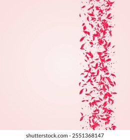 Carmine Sakura Vector Pink Background. Beauty Blossom Design. Red Flower Fall Wallpaper. Coral Fly Cherry Texture.