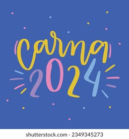 Carna 2024. Carnaval 2024 en portugués brasileño. Letras de mano moderna. vector.