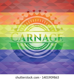 Carnage emblem on mosaic background with the colors of the LGBT flag