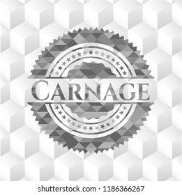 Carnage grey badge with geometric cube white background