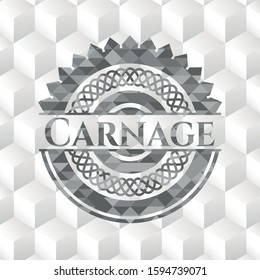 Carnage grey badge with geometric cube white background