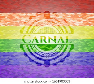 Carnal emblem on mosaic background with the colors of the LGBT flag