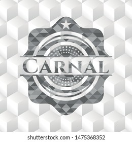 Carnal grey badge with geometric cube white background