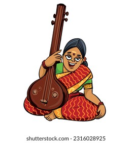 Carnatic music singer with Thamburu vector illustration 