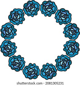 Flor aromática de clavel rodeada de vectores redondos. Aroma azul flor bud decoración pétalo celebraciones o ceremonias. Florist botánico ramo ornamentación dibujos de dibujos animados planos