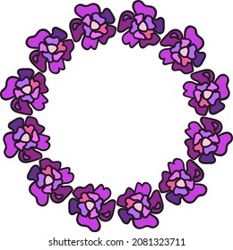 Carnation aromatic flower lined in round vector. Aroma violet blossom bud petal decoration celebrative holiday or ceremony. Florist botanic plant bouquet ornamentation flat cartoon illustration
