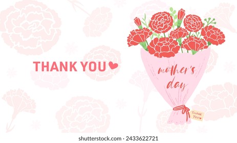 Carnation background frame inspired by Mother's Day, cute hand drawn illustration