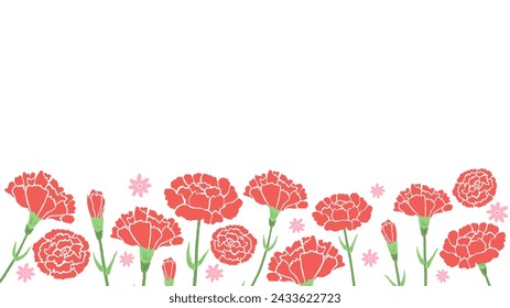 Carnation background frame inspired by Mother's Day, cute hand drawn illustration