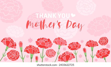 Carnation background frame inspired by Mother's Day, cute hand drawn illustration