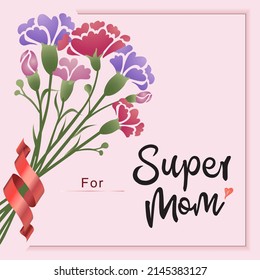 Carnation bouquet illustration and hand lettering for mothers day celebration.