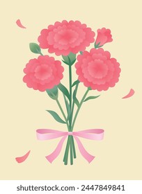 Carnation bunch and ribbon illustration