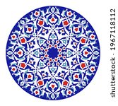 Carnation. Decorative turkish plate. Floral motif. Traditional ottoman ornament. Vector illustration. Vitray. stained glass
