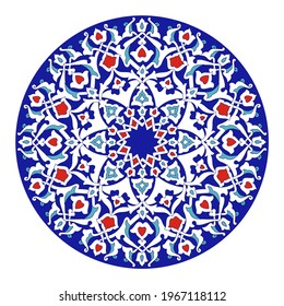 Carnation. Decorative turkish plate. Floral motif. Traditional ottoman ornament. Vector illustration. Vitray. stained glass
