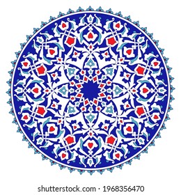 Carnation. Decorative turkish plate. Floral motif. Traditional ottoman ornament. Vector illustration