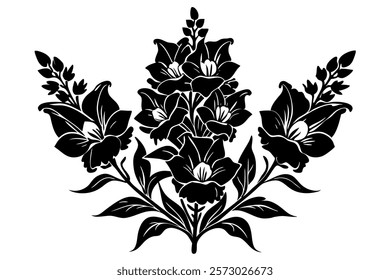 A carnation with delicate lace-inspired floral patterns, t-shirt design vector graphics, contour, white background