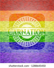 Carnation emblem on mosaic background with the colors of the LGBT flag