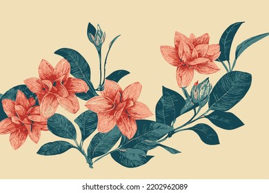 Carnation Engraving Flowers  Retro Design, Old Paper Texture, HandMade Gift Card Invitation