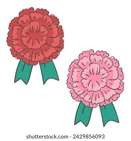 Carnation flower brooch set illustration. 