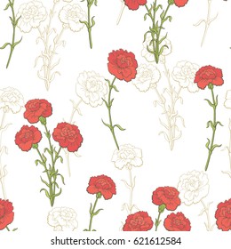 Carnation flower graphic color seamless pattern sketch illustration vector