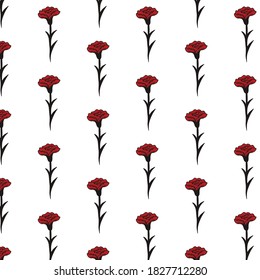 carnation flower seamless doodle pattern, vector illustration