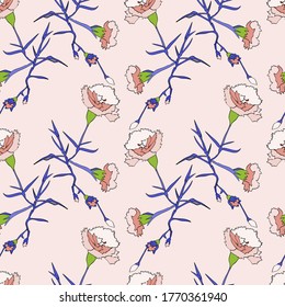Carnation Flower seamless pattern.Image on a white and color background.