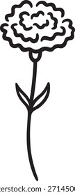 Flor de clavel simple logotipo dibujado a mano. Dibujo en blanco y negro, Ilustración vectorial.