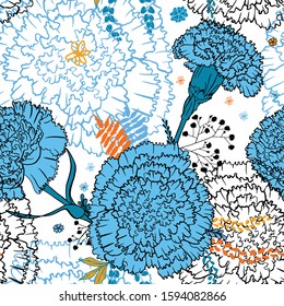 Carnation flowers, floral pattern for textile design