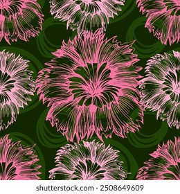 Carnation Flowers Pattern Background. Seamless Rose wallpaper. Organic Nature Plant Vector Patterns. Floral botanical pattern for decorative designs