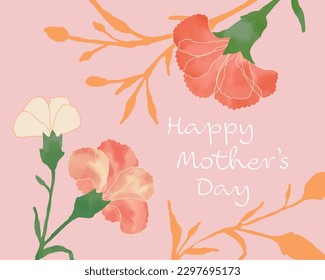 Carnation flowers watercolor illustration card for Mother's day