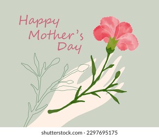 Carnation flowers watercolor illustration card for Mother's day