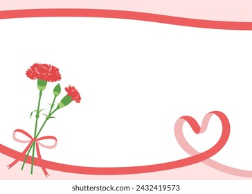 Carnation and heart ribbon frame, Mother's Day, event, celebration frame