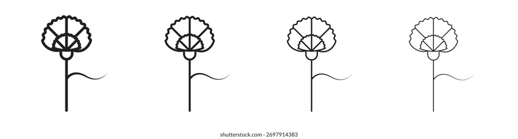 Ícone do cravo. Design fino, leve, regular e negrito, isolado no fundo branco