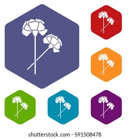 Carnation icons set rhombus in different colors isolated on white background