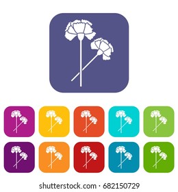 Carnation icons set vector illustration in flat style in colors red, blue, green, and other