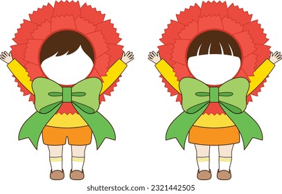 a carnation illustration to create a thankyou card by synthesizing children faces in parent's day