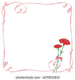 Carnation illustration and ribbon frame Square watercolor style