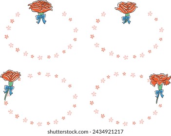 Carnation loose hand-drawn style frame illustration set
