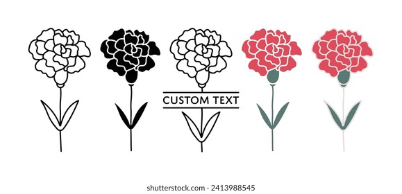 Carnation Outline Silhouette Split Name Frame January Birth Month Flower